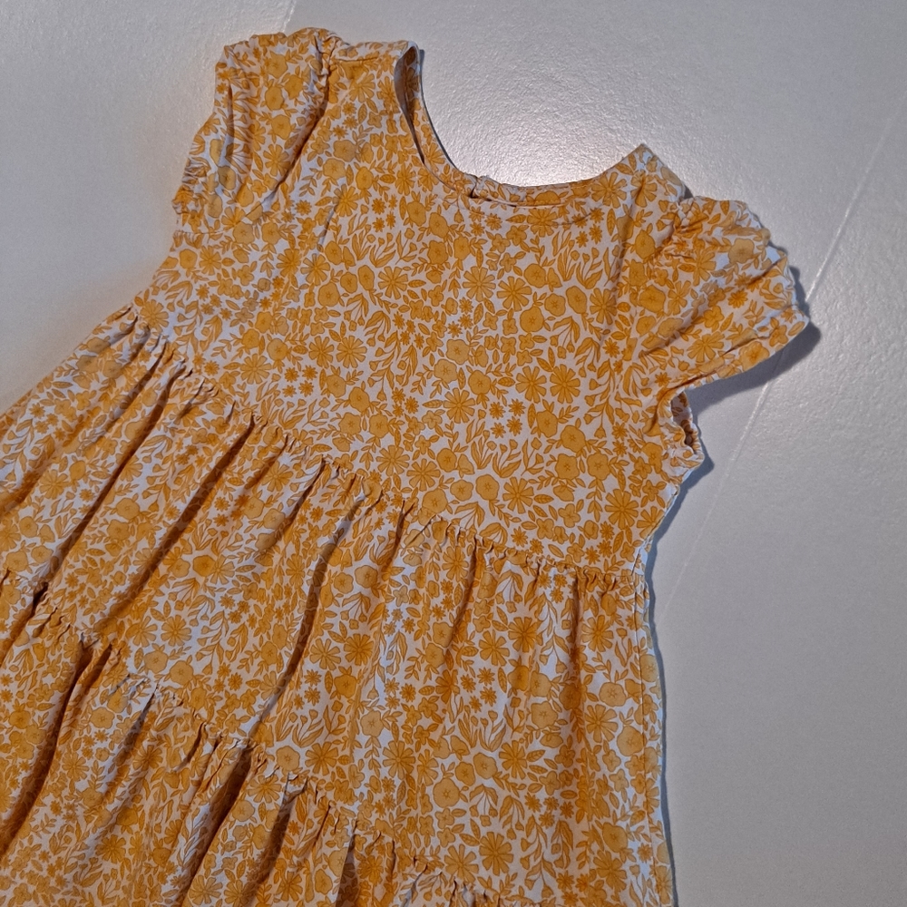 Cat & Jack yellow floral loose fitting flowy capped sleeve dress EUC 3T